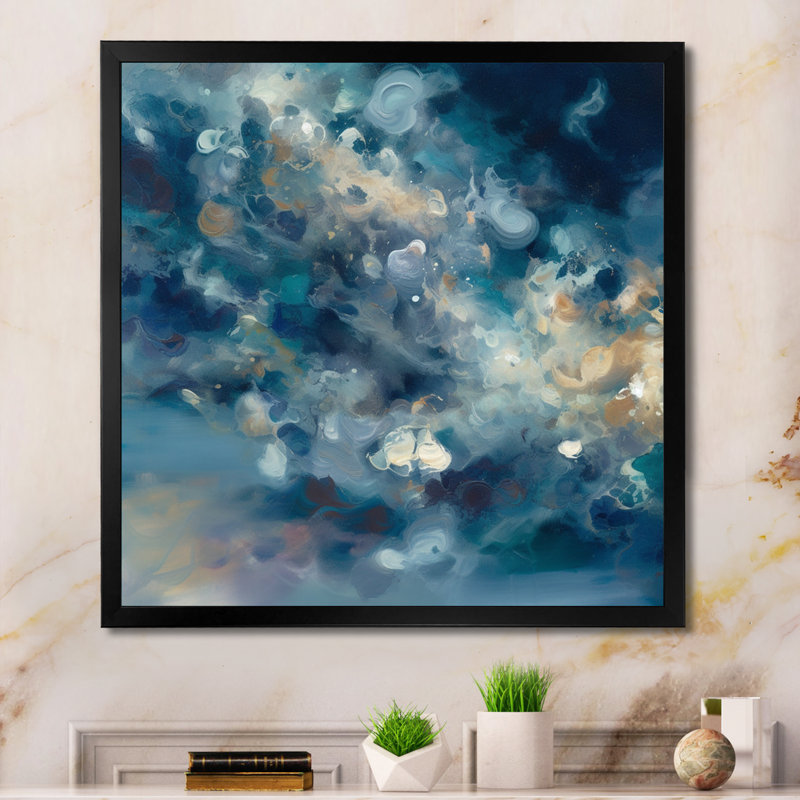 "Rosenda Seascape", peinture abstraite encadrée, Cadre photo noir, H 16 po x l 16 po x P 1 po