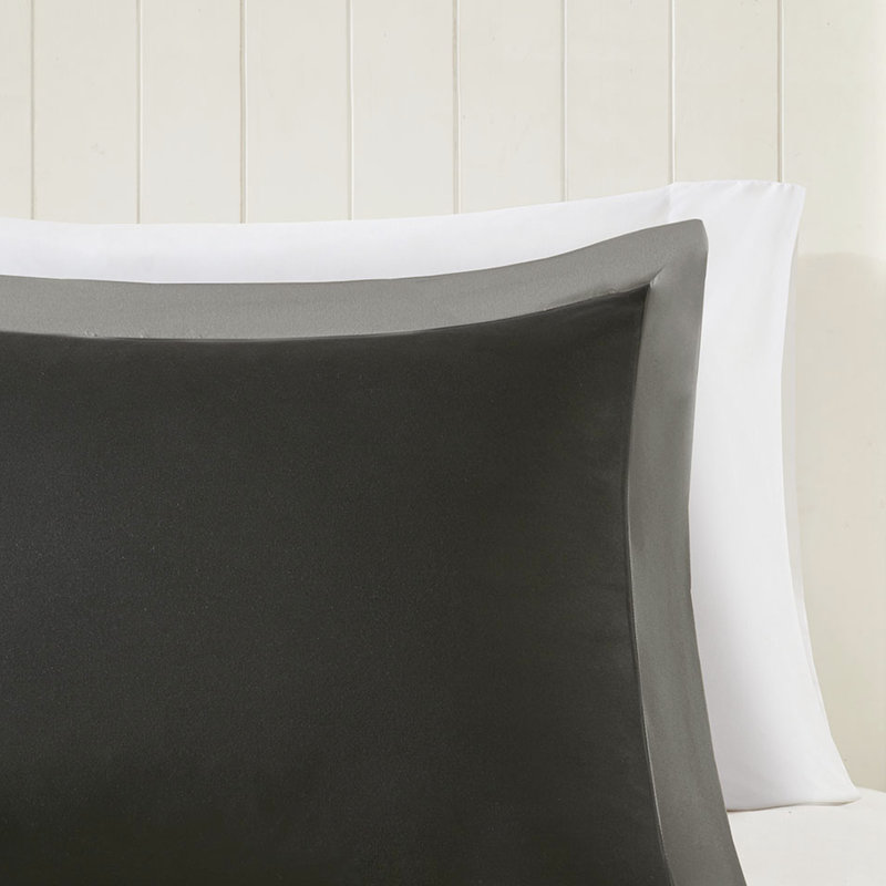 Édredon chaud et élégant avec duvet synthétique de 3 m, Édredon très grand + 2 taies décoratives, Noir/gris
