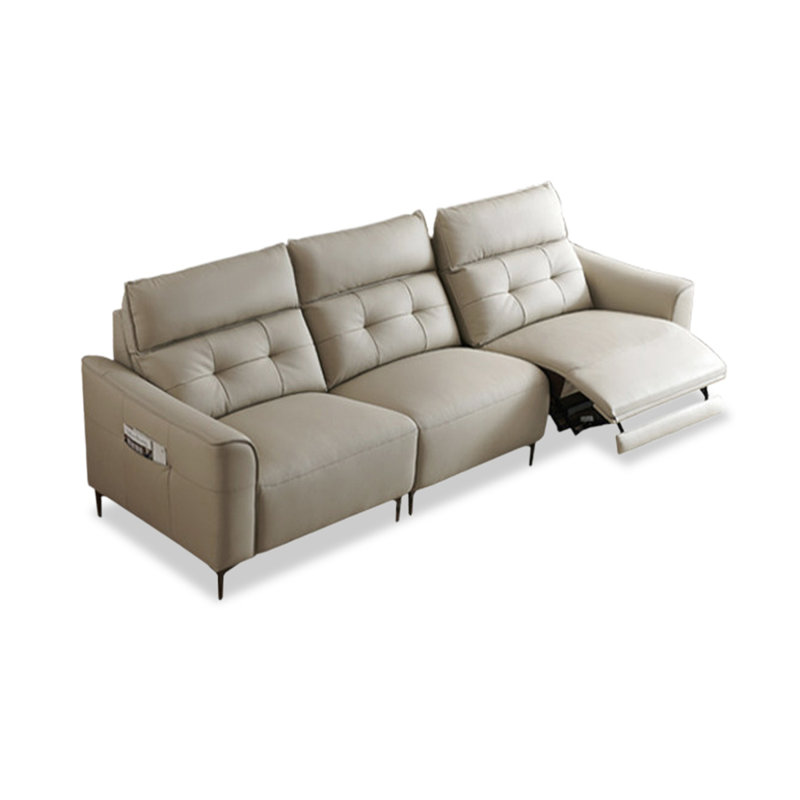 Canapé modulaire gris en similicuir, 18" H x 89.76" W x 15" D