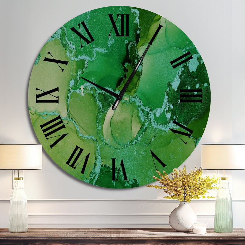 Horloge murale moderne de luxe avec art abstrait I, Surdimensionné, Vert / noir