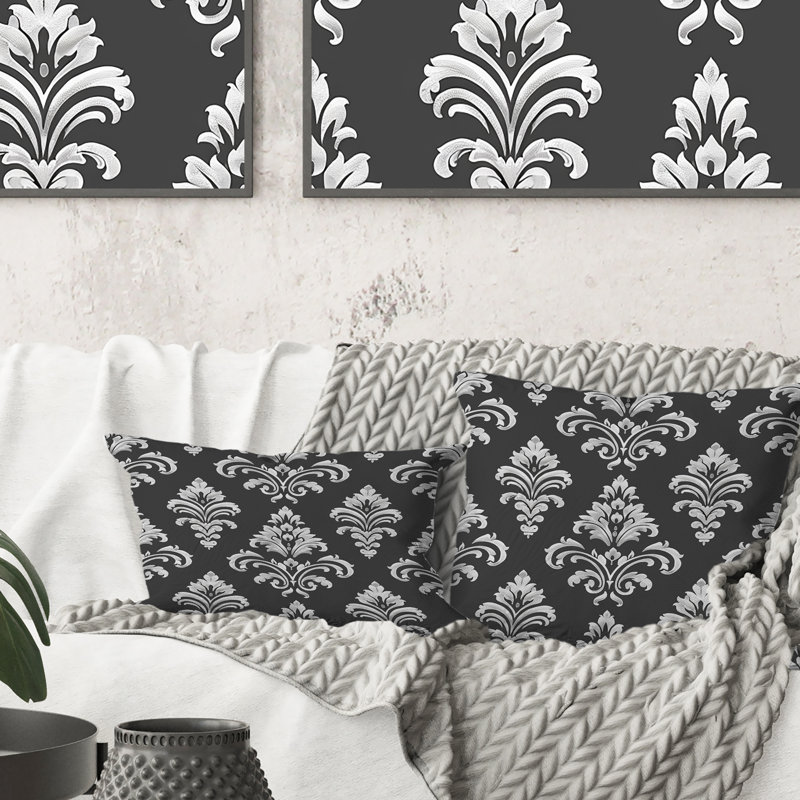 Motif damassé gris et blanc III - transitionnel, H 18 po x l 18 po