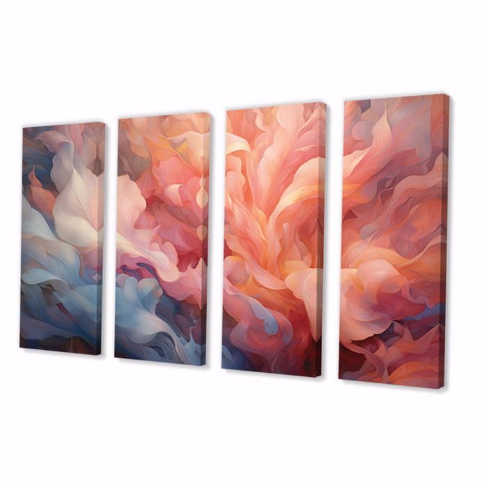 DesignArt Peach Blue Rose Reverie I On Canvas 4 Pieces Print | Wayfair