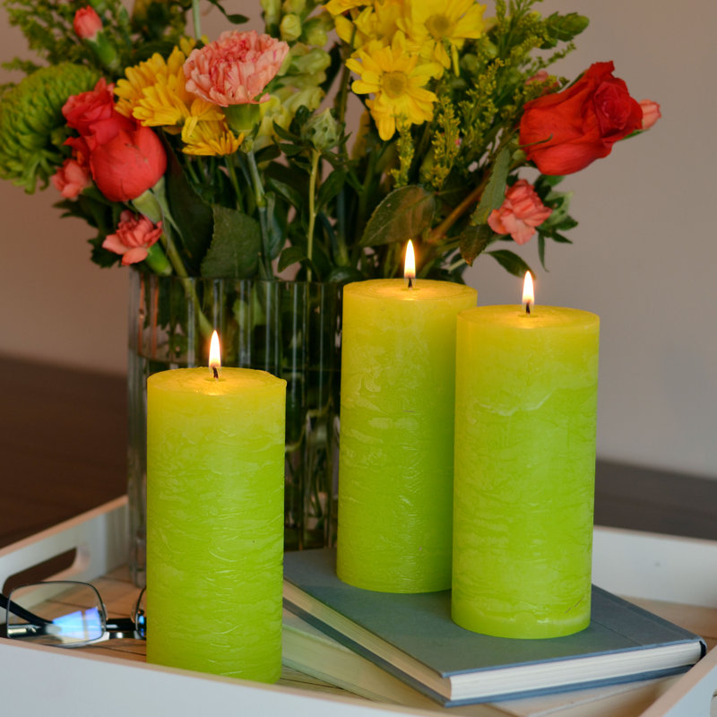 Ensemble de bougies pilier 3 pièces, Vert clair clair