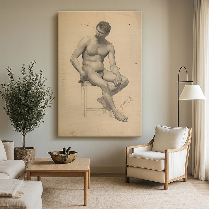 Nu masculin assis, regardant vers la gauche - toile tendue par Gustav Klimt, 32 x 48