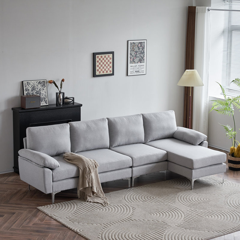 Canapé modulaire en L, 100 % lin gris clair