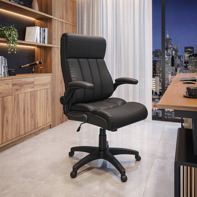 Medium Back Executive Office Chair With Flip-Up Arms, Black