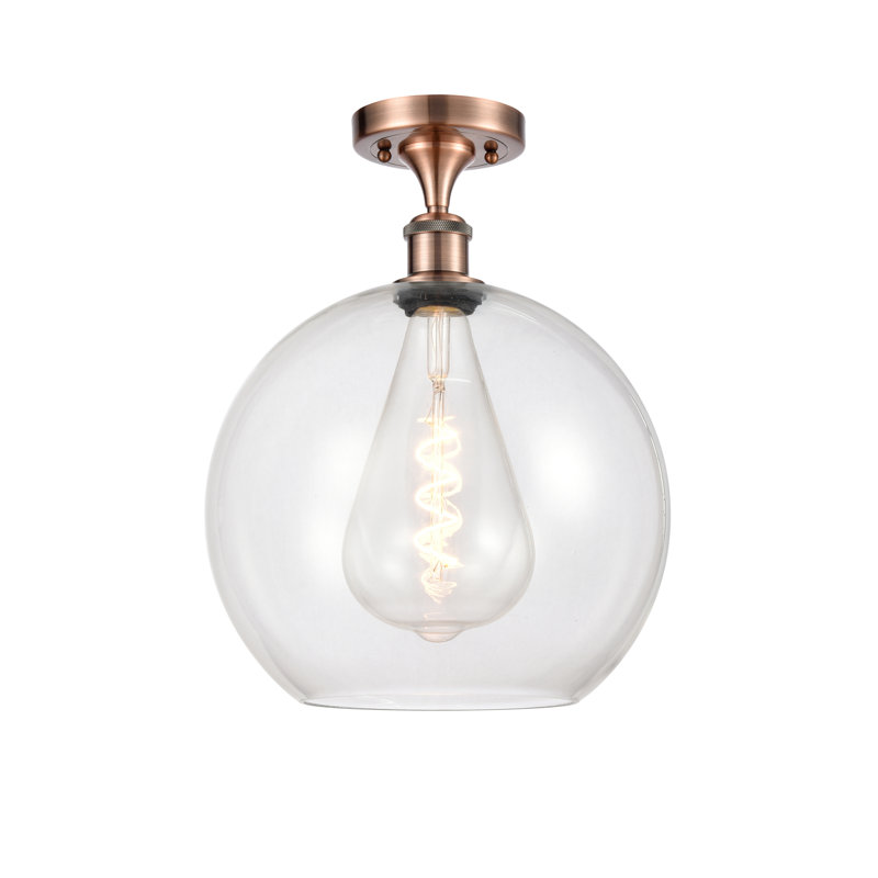 Plafonnier semi-encastré 1 lumière Cindi, H 16,38 po x l 11,75 po x P 11,75 po, Transparent, Cuivre antique