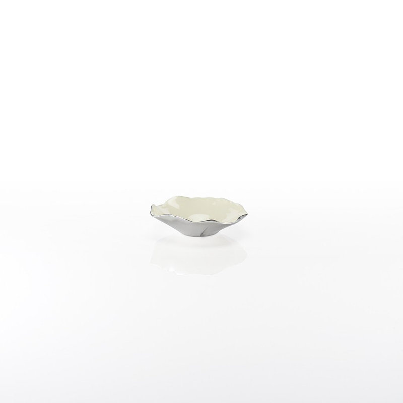 Ruffled Metal Abstract Posh & Luxe Decorative Bowl, 4" H x 17.5" W x 17.5" D, Oyster