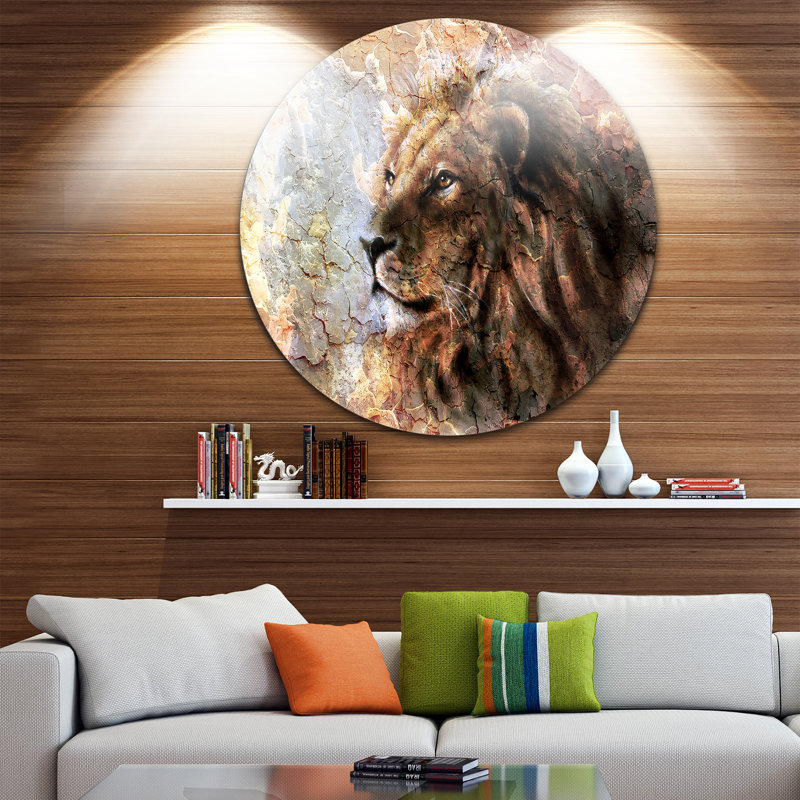 Animal, lion paisible sur toile - Lion paisible, H 23 po x l 23 po x P 1 po, Métal