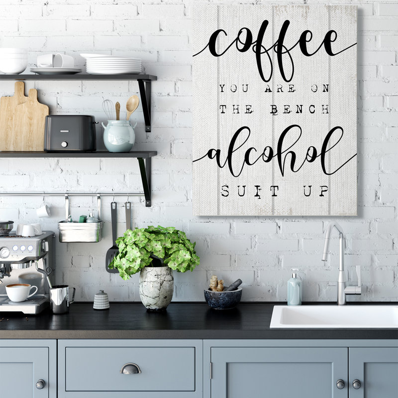 «Coffee Benched Alco» par Daphne Polselli - Art textuel sur toile, H 48 po x l 36 po, Toile tendue