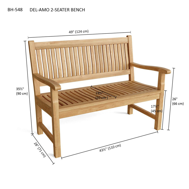 Del-Amo Teak Garden Bench, 35" H x 49" W x 26" D