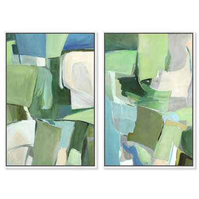 Ensemble de décoration murale Quiet Hills Duo, reproduction d'art sur toile encadrée par Art Remedy, cadre blanc, 16 x 24