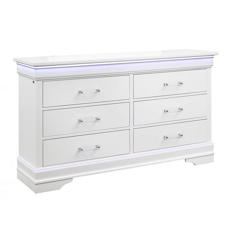 Commode double de style transitionnel avec DEL, commode 6 tiroirs, Blanc