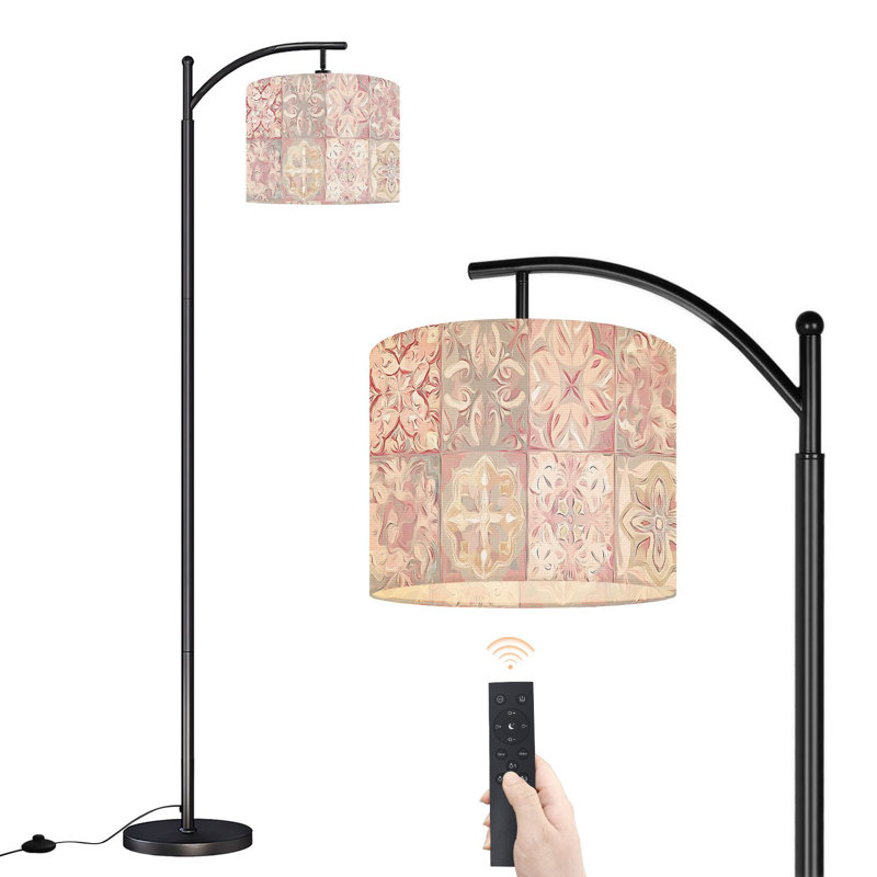 Lampe sur pied à arc avec abat-jour ajustable carrelage marocain rétro lampe sur pied 3 températures de couleur à intensité variable avec interrupteur au pied pour la chambre à coucher