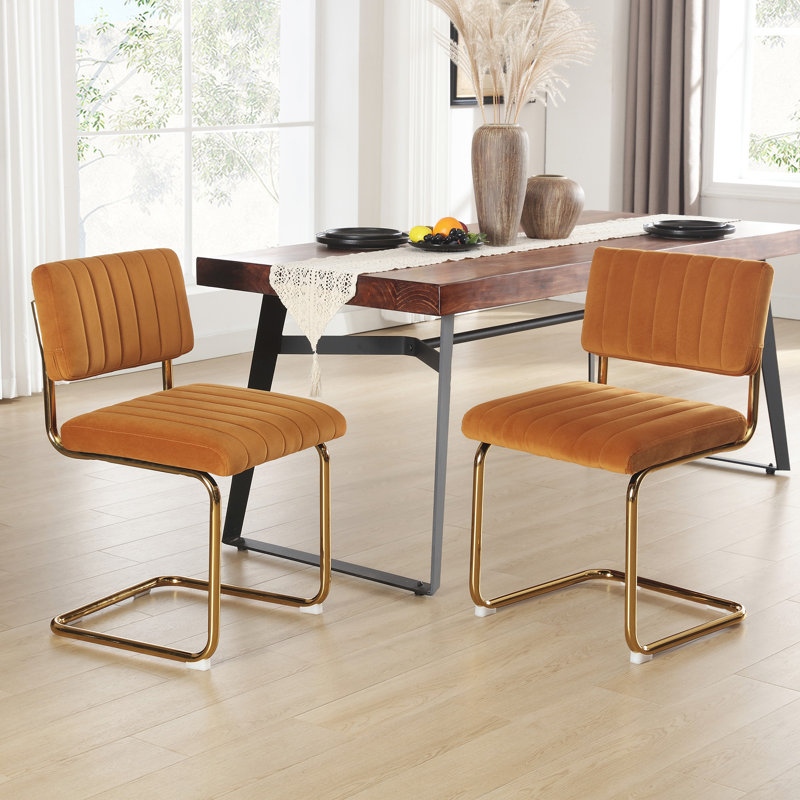 Chaises de salle à manger en porte-à-faux 19,5 po Aveon , Velours orange, Or