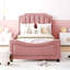 Lit de jour simple tapissier avec tête de lit à rayures classique, rose-455391584