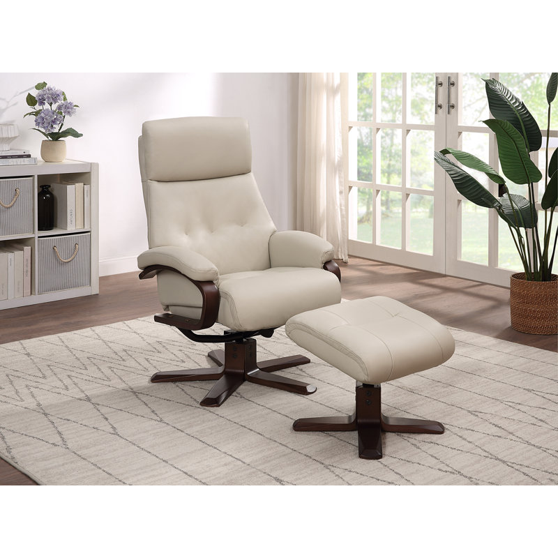 Comacho 75.6cm Wide Swivel Standard Recliner, Mushroom, Dark Brown Wood