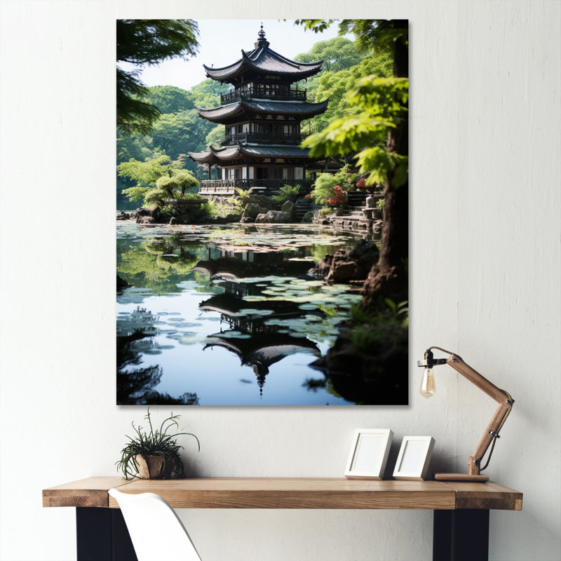 Tagert, art asiatique, pagode sereine - impression, H 20 po x l 12 po x P 1 po, Toile tendue