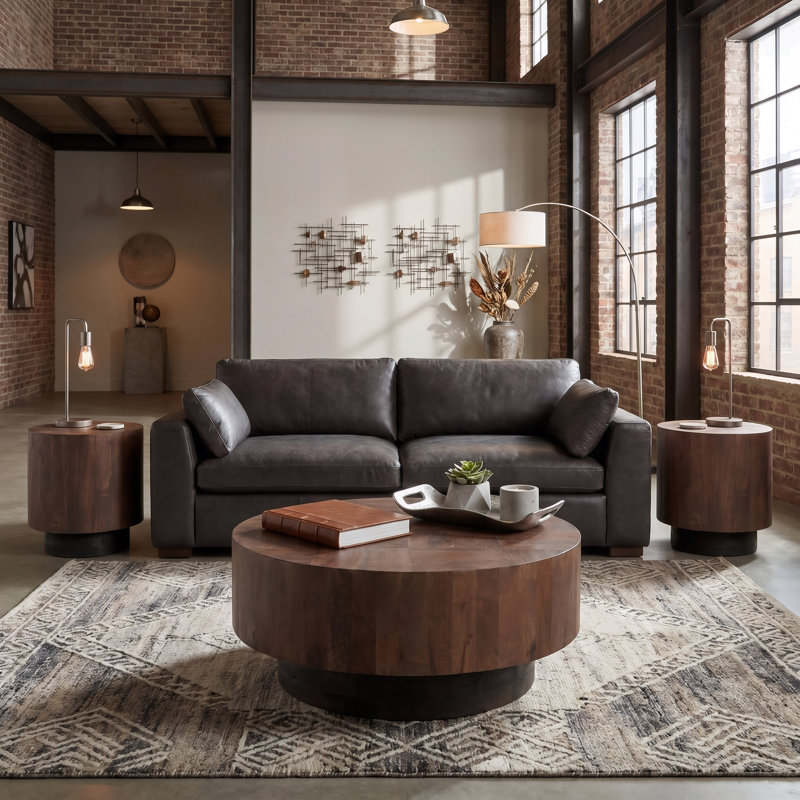 Solid Mango Wood Round End Table, Walnut