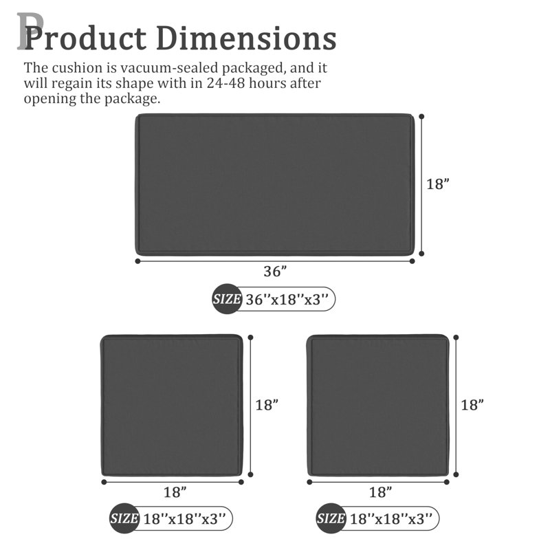 Outdoor Seat Cushions 3" Patio Furniture Cushions Replacement Set For 4 Seats, Cushions Only, Dark Gray