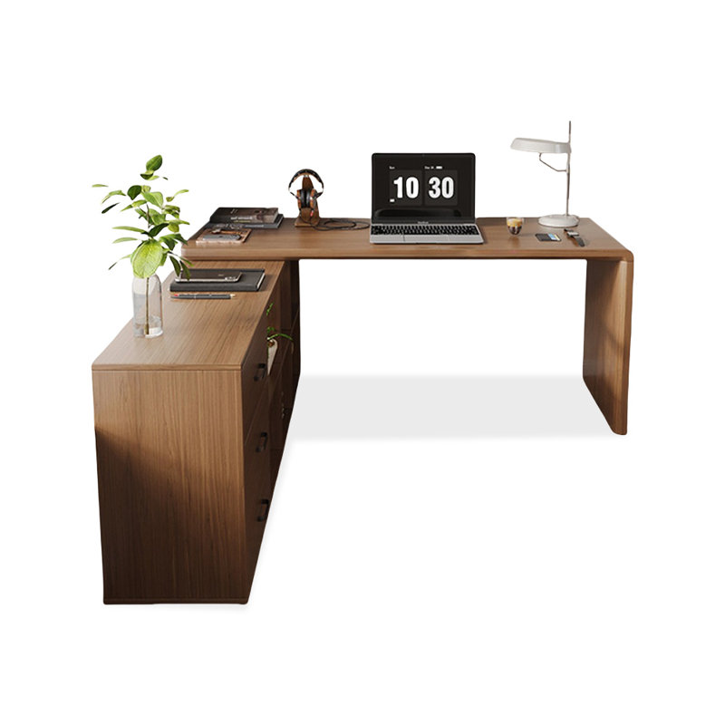 Bureaux en bois massif en L noyer foncé, Retour à gauche, H 29,53 po x l 55,12 po x P 23,62 po