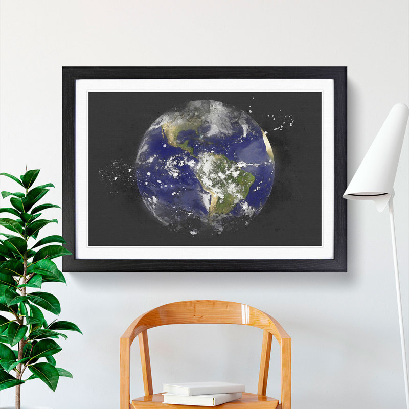 Satellite Image Of Earth - Picture Frame Graphic Art, 62cm H x 87cm W x 2cm D, Black Framed