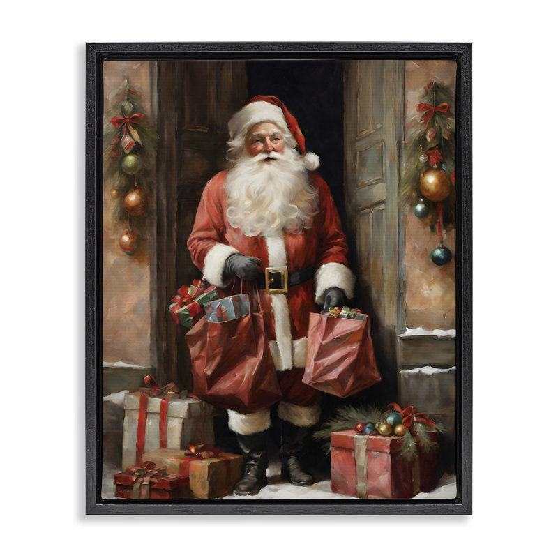 Père Noël sur un cadre flottant à la porte, design par Jo Moulton, Cadre flottant noir de jais, H 21 po x l 17 po