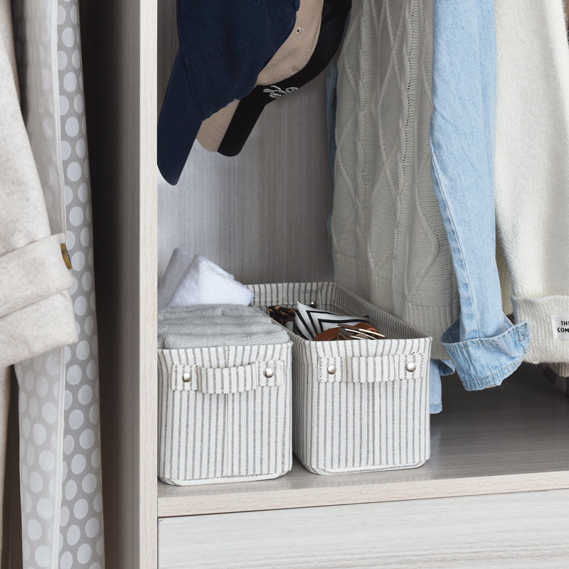 Narrow Storage Bins With Handle, Small Fabric Organizer Basket for Closet and Shelf, Stripe, Gray/Brown Stripe