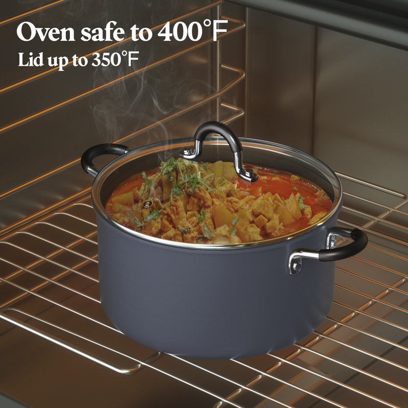 12-Piece Black Aluminum Nonstick Cookware Set with Glass Lids