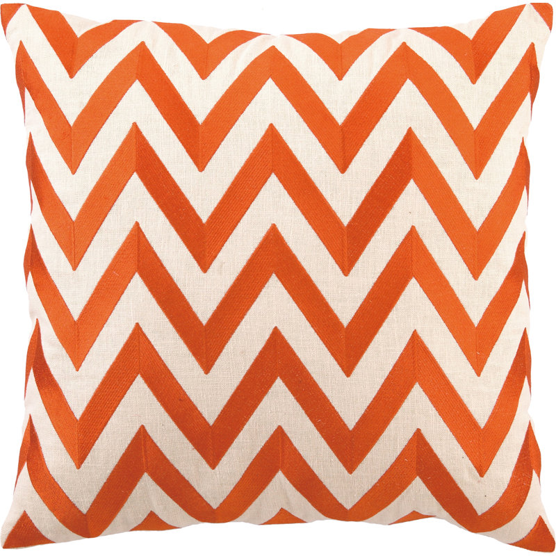 Embroidered Pillows - Zig Zag Down Filled Throw Pillow, Orange