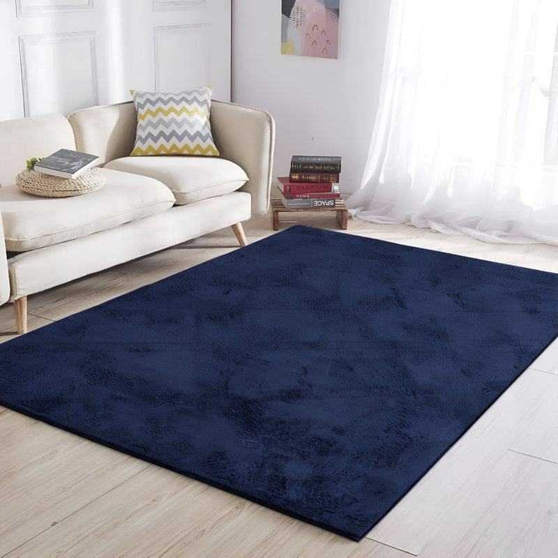 Alberik Deep Navy Blue Faux Fur Shag Accent Rug - Ultra-Soft High Pile Area Rug For Lavish Glow, Rectangle 80 x 150 cm