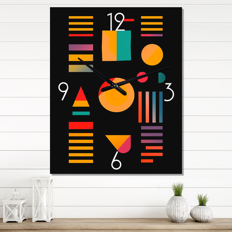 Horloge murale rétro rétro géométrique sur fond noir I, H 32 po x l 16 po x P 1 po