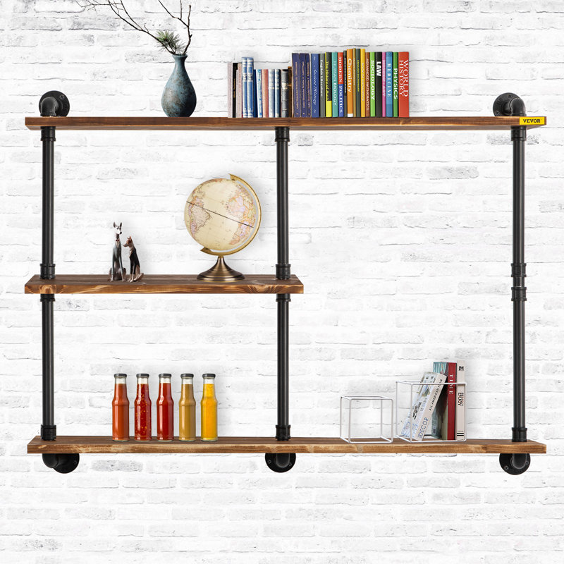 Tablette flottante en bois massif 3 pièces avec supports droits Jessamyn