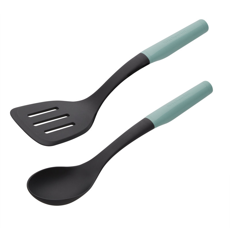 Aqua and Black Nylon Spoon and Turner Set