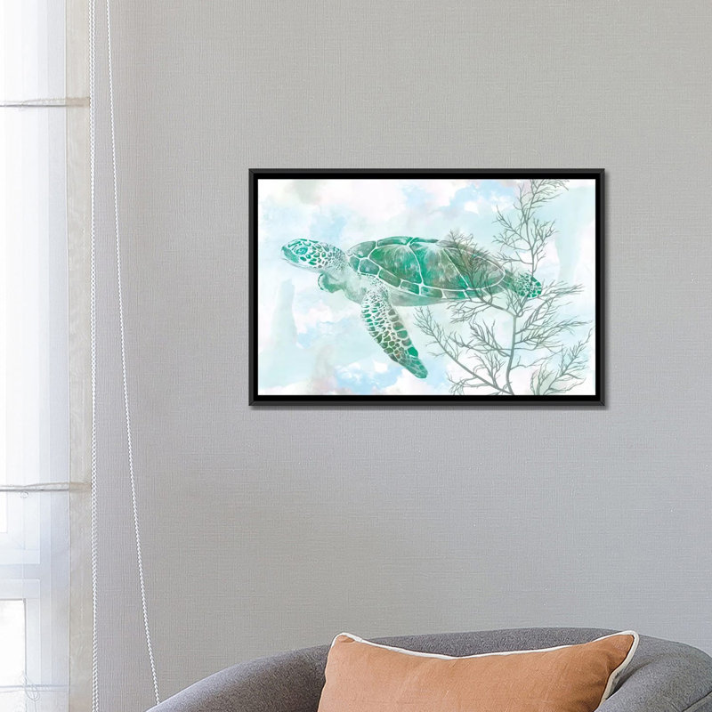 " Watercolor Sea Turtle II " by Studio W, 18" H x 26" W x 1.5" D, Black Framed Canvas, No Matte