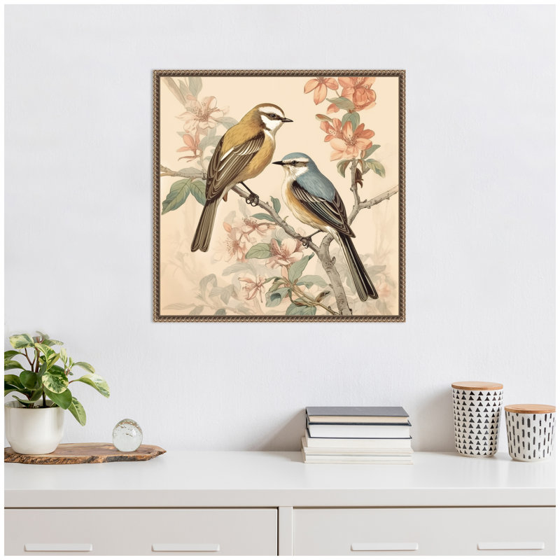 "Vintage Style Birds and Botanicals" par The Creative Bunch Studio, reproduction d'art sur toile encadrée