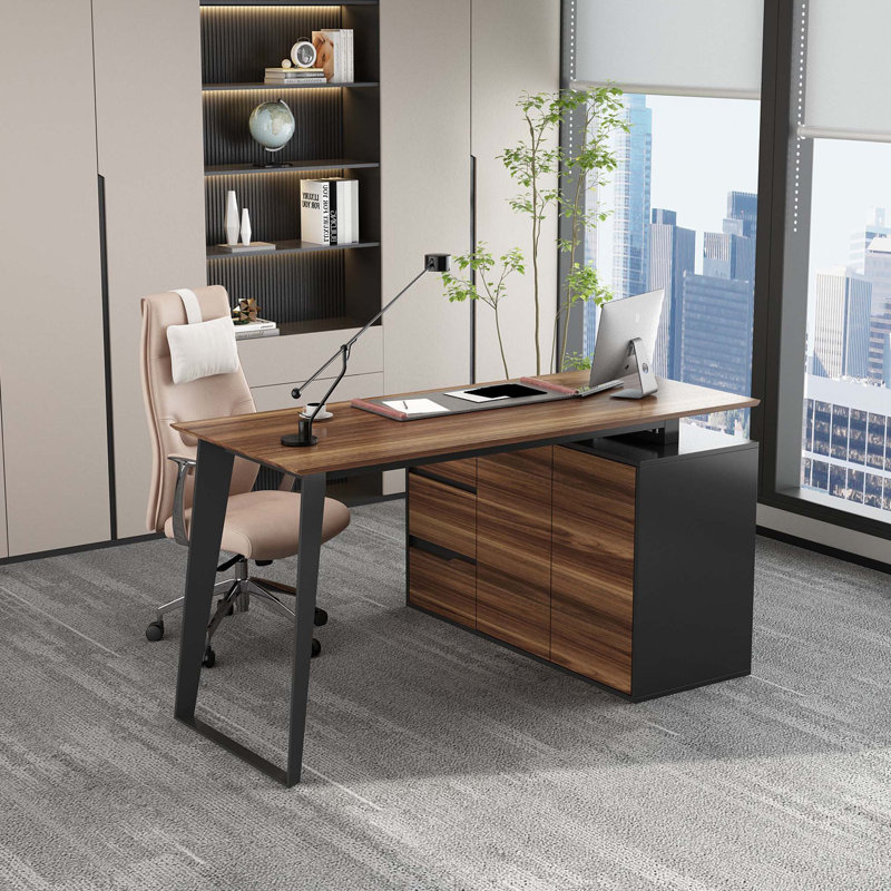 L-Shaped Metal Base Computer Desk