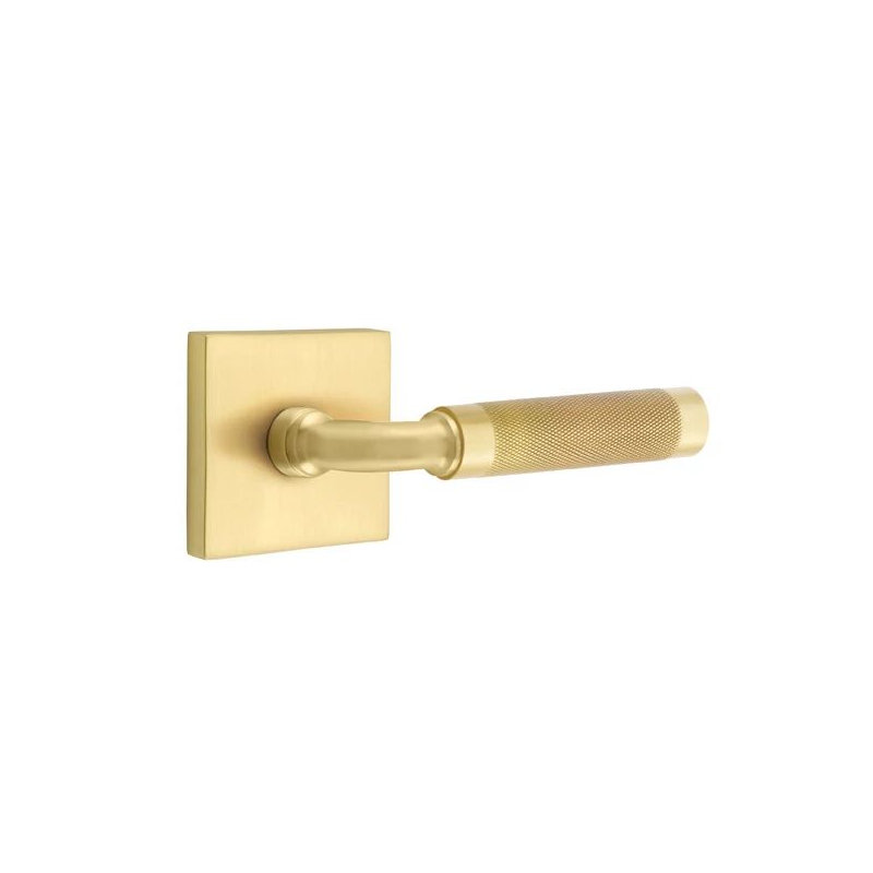 Emtek Select Passage Interior Mortise w/ Square Rosette & R-Bar Stem, Knurled Lever, Left, Satin Brass