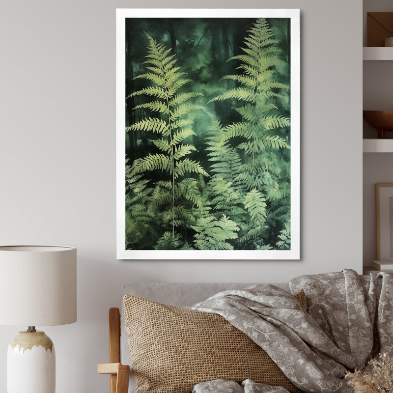 Fougère verte IV sur toile, H 20 po x l 12 po x P 1 po, Cadre photo blanc
