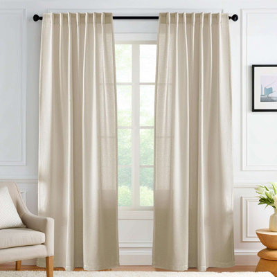 Boho Curtains 2 Panels Faux Linen Jacquard Curtains Light Filtering Back Tab Curtains - Drapes for Bedroom & Living Room