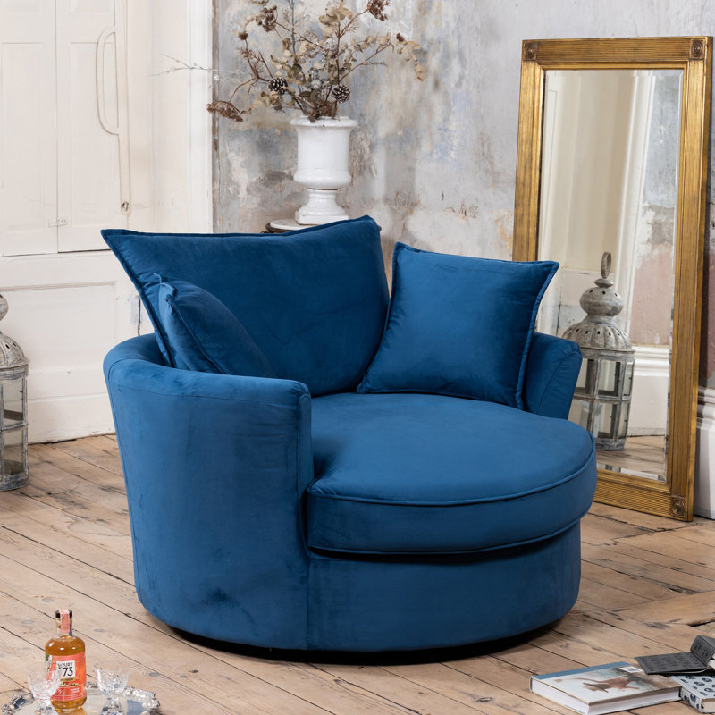 Fayyaz Velvet Swivel Base Cuddle Chair, Blue