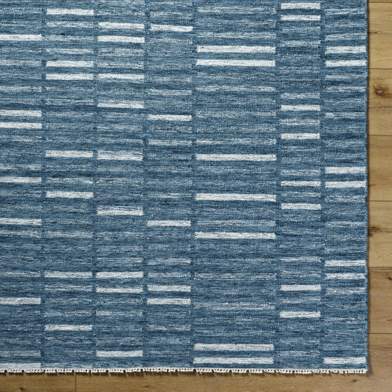 Caniesha Striped Hand Woven Flatweave Wool Area Rug in Blue, Runner 2'6" x 8'