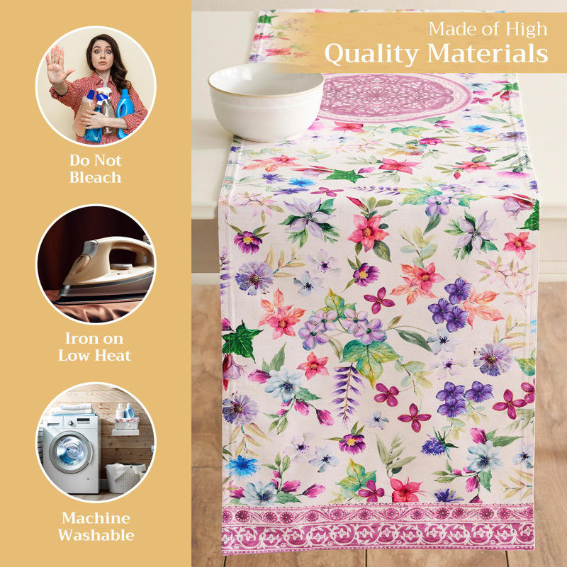 Maison d' Hermine Table Runner 100% Cotton Double Layer Table Runners 108 inches Long Decorative for Home Kitchen Dining Valentines Day Decorations Spring Summer (Chardon, 14.5" x 108")