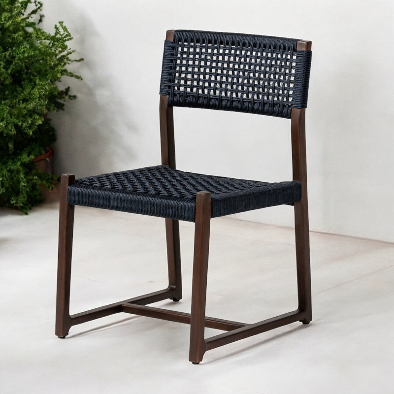Aliyyah Patio Dining Side Chair, Blue/Espresso Wood