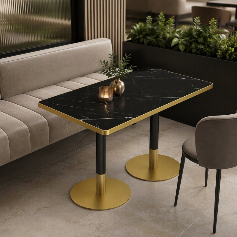 Table de salle à manger rectangulaire, Black/White, Black/Gold
