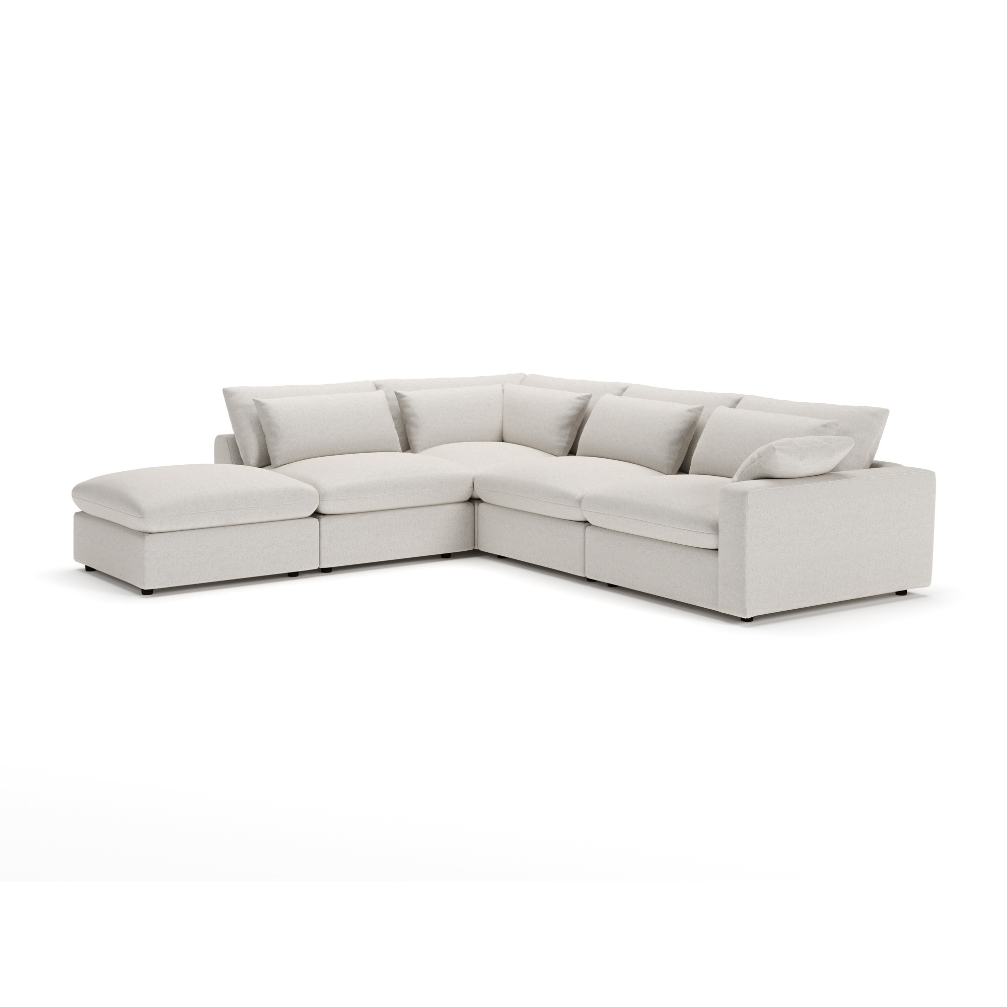 Remy 5-Piece Modular Chaise Sectional, Macarena Light Gray Basketweave, Left Hand Facing