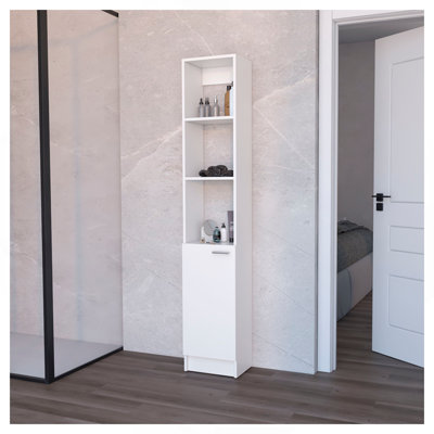 Armoire de rangement en lin avec une porte Parks, une grande armoire de salle de bain avec 6 tablettes