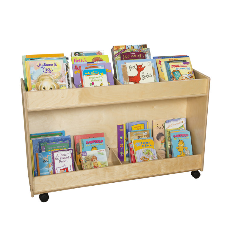 Natural Plywood Mobile Book Organizer with 8 Bins