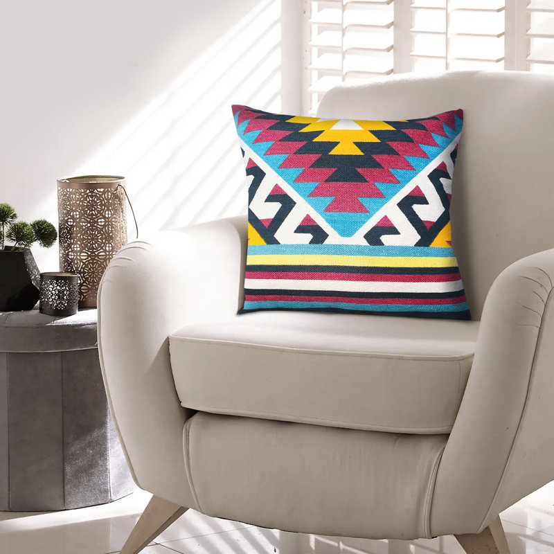 24" Square Multicolor Cotton Geometric Aztec Throw Pillow Set