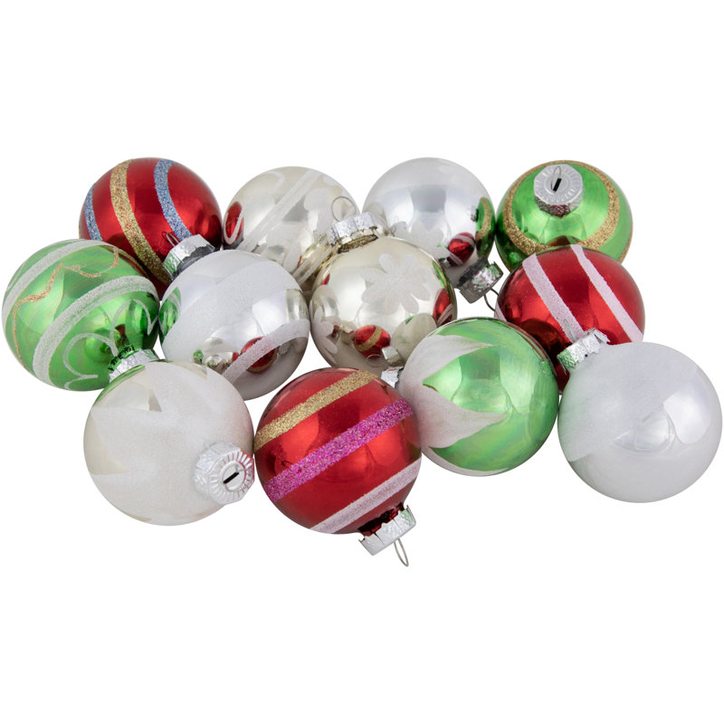 Vintage Design Glass Ball Christmas Ornaments, Green/Yellow